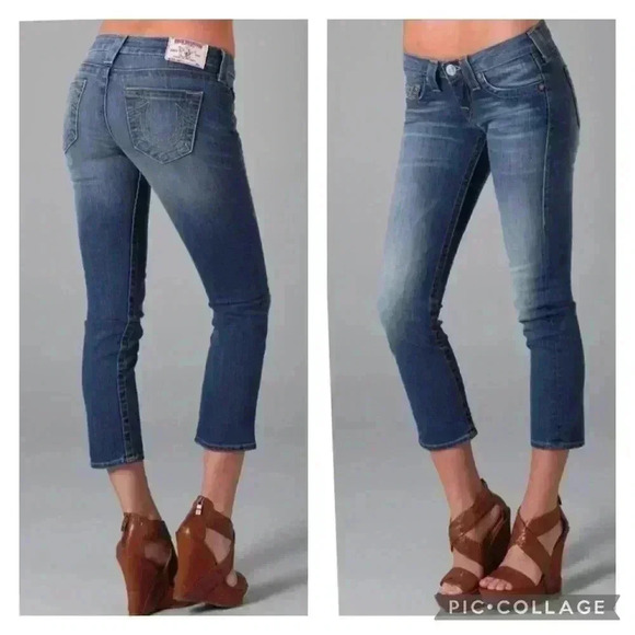 True Religion Lizzy Dark Wash Cropped Jeans Size 26 - Picture 3 of 12